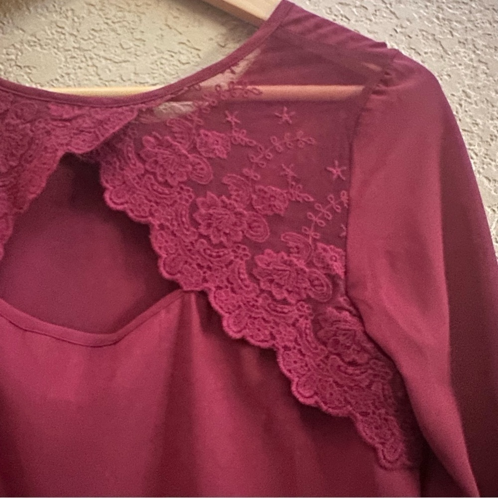 Charming Charlie Deep Red Lace Blouse - Picture 8 of 15